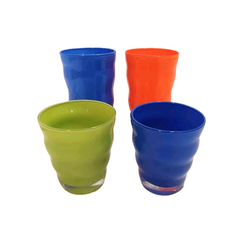 Vintage DANSK RIO Wavy Ripple Hand Blown Glass Set of 4 Two Tumblers Two Juice